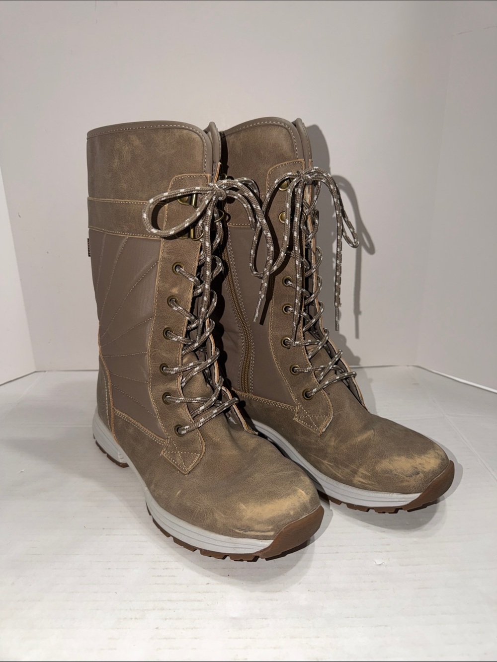 Sporto Taupe Lace-Up Mid-Calf Boots
